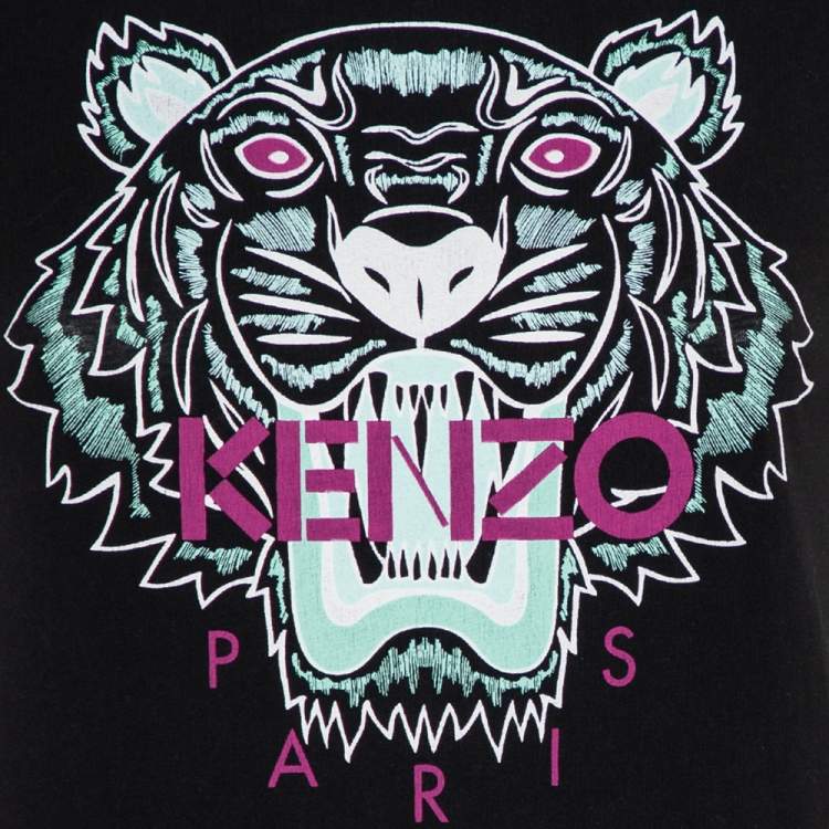 Pre Owned Kenzo Jungle Black Tiger Printed Cotton Crewneck T-Shirt S