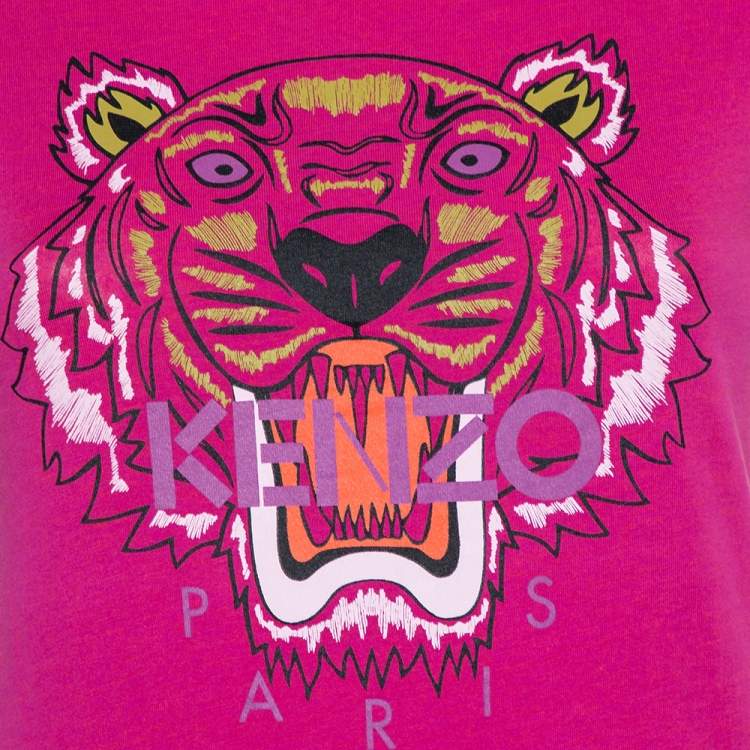 Pre Owned Kenzo Two Tone Tiger Printed Cotton Crewneck T-Shirt S