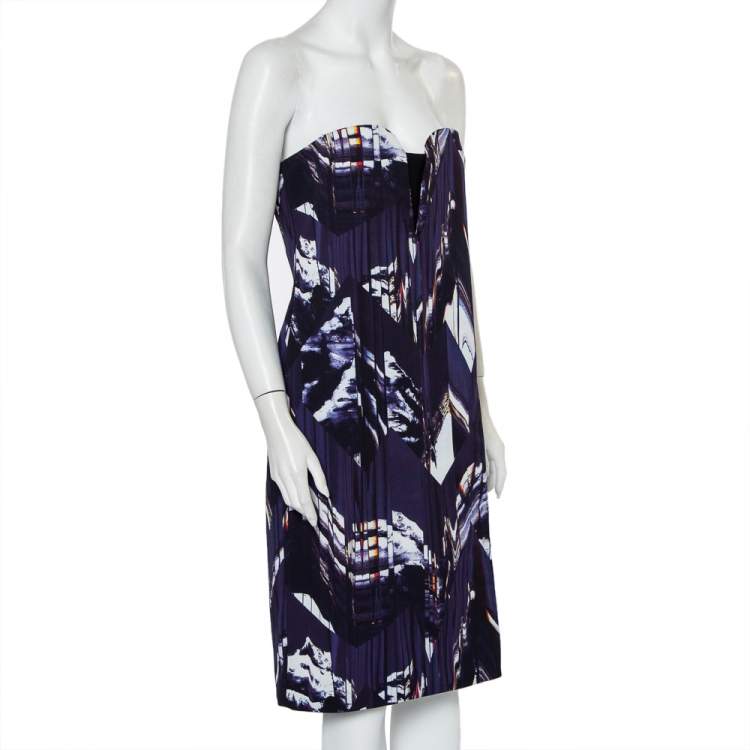 Pre Owned Kenzo Blue Textured Abstract Printed Strapless Dress L