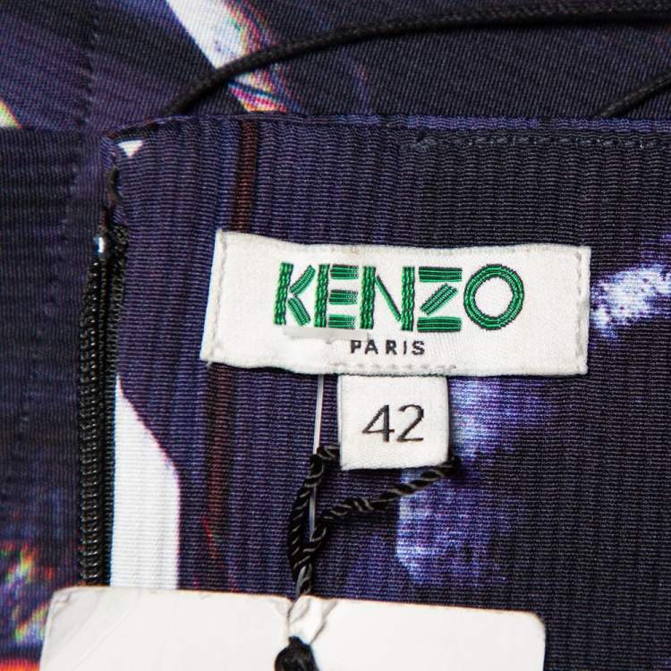 Pre Owned Kenzo Blue Textured Abstract Printed Strapless Dress L