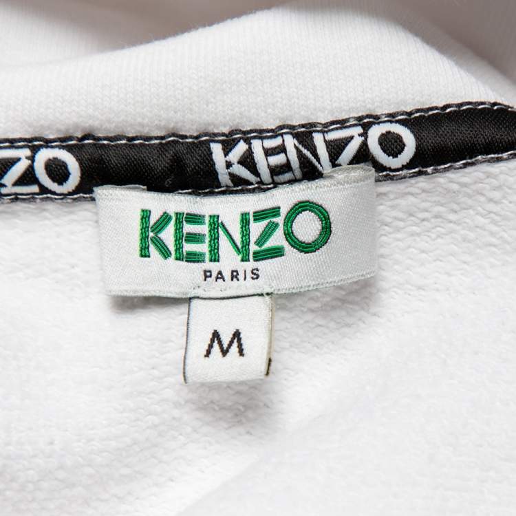 Pre Owned Kenzo White Cotton Embroidered Drawstring Detail Oversized Sweatshirt M