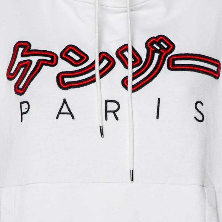 Pre Owned Kenzo White Cotton Embroidered Drawstring Detail Oversized Sweatshirt M