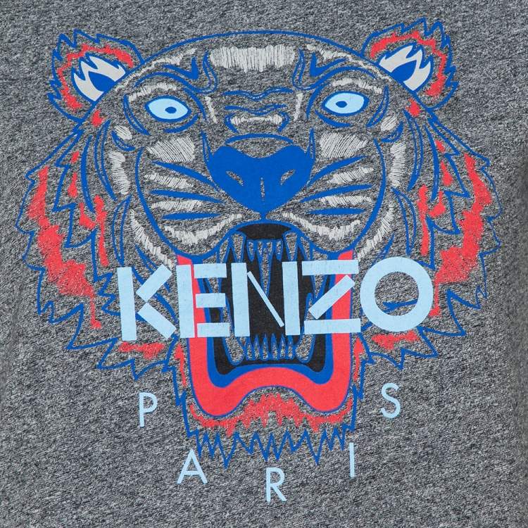 Pre Owned Kenzo Grey Tiger Printed Cotton Crewneck T-Shirt S