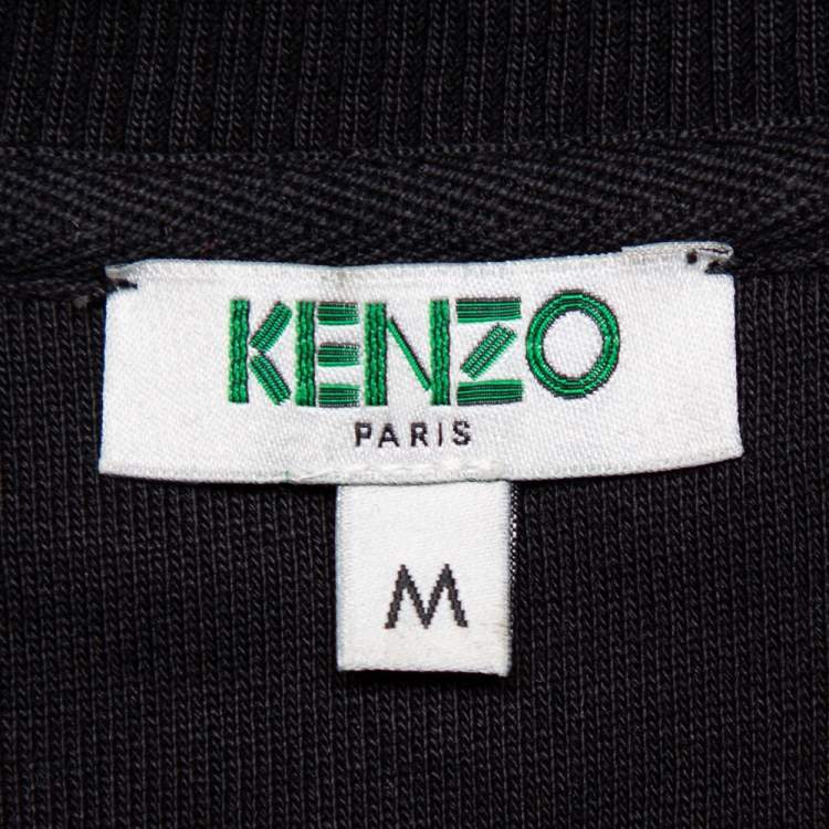 Pre Owned Kenzo Black Logo Tiger Printed Cotton Embroidery Detail Crewneck Sweater Dress M