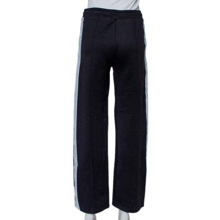 Pre Owned Kenzo Black Neoprene Logo Tape Detail Wide Leg Track Pants XS
