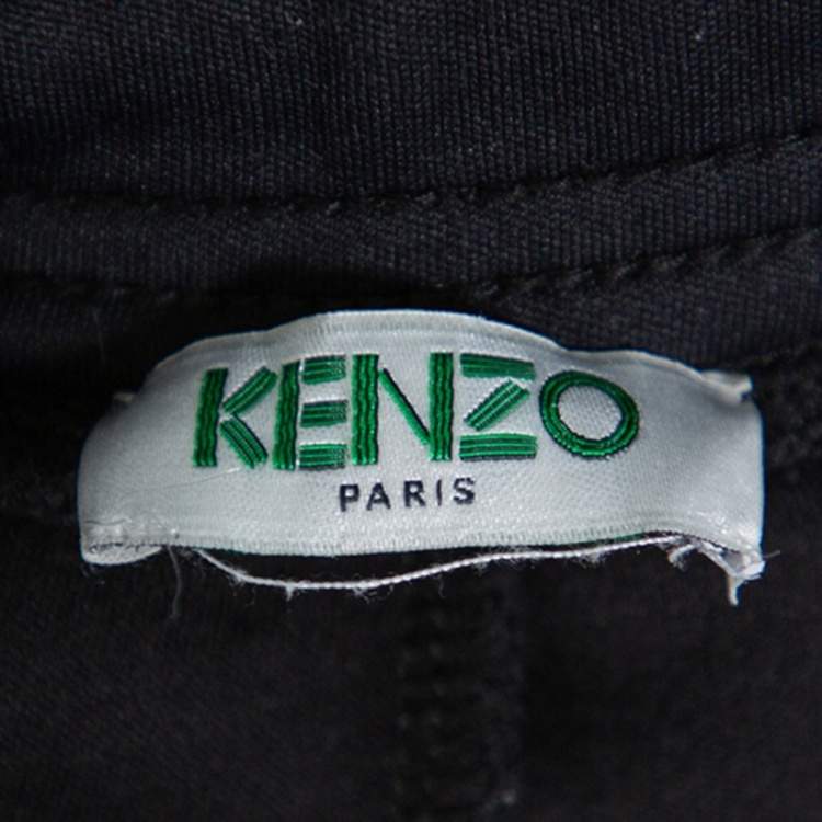 Pre Owned Kenzo Black Neoprene Logo Tape Detail Wide Leg Track Pants XS