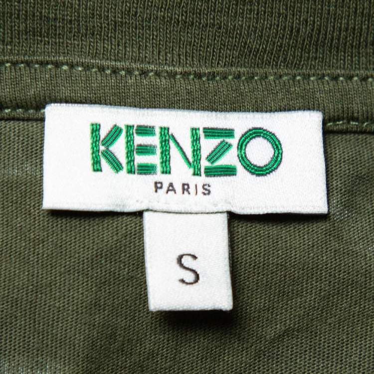 Pre Owned Kenzo Green Geo Tiger Printed Cotton Crewneck T-Shirt S