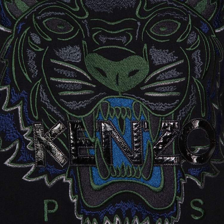 Pre Owned Kenzo Black Tiger Embroidered Cotton Crewneck Sweatshirt M