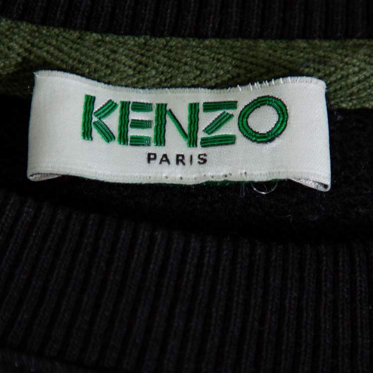 Pre Owned Kenzo Black Tiger Embroidered Cotton Crewneck Sweatshirt M