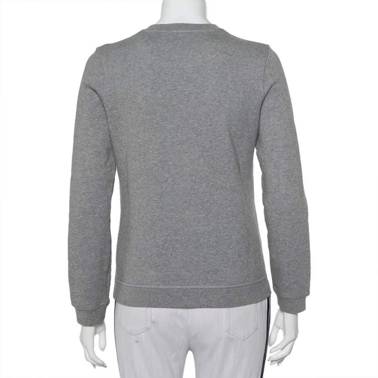 Pre Owned Kenzo Grey Eye Embroidered Cotton Crewneck Sweatshirt S