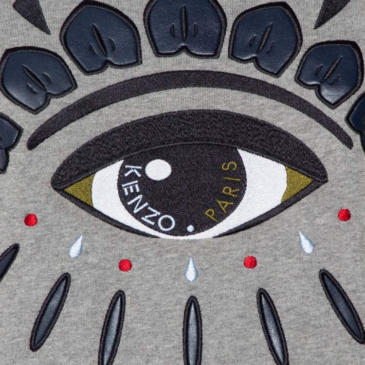 Pre Owned Kenzo Grey Eye Embroidered Cotton Crewneck Sweatshirt S