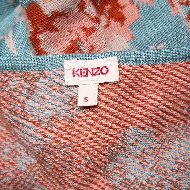 Pre Owned Kenzo Blue Floral Jacquard Knit & Pointelle Paneled Oversized Dress S