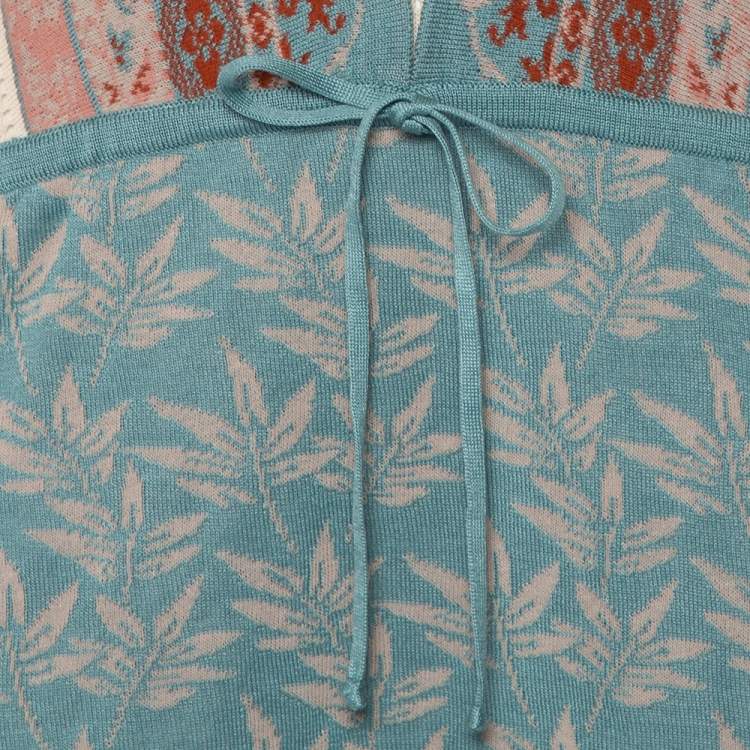 Pre Owned Kenzo Blue Floral Jacquard Knit & Pointelle Paneled Oversized Dress S