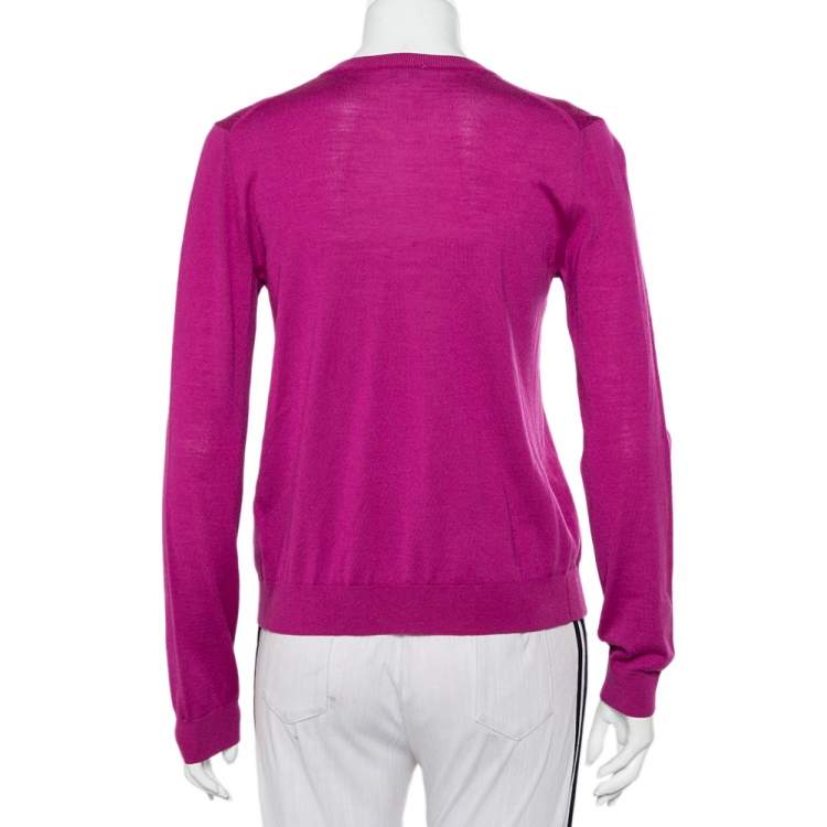 Pre Owned Kenzo Purple Wool Button Front Cardigan M