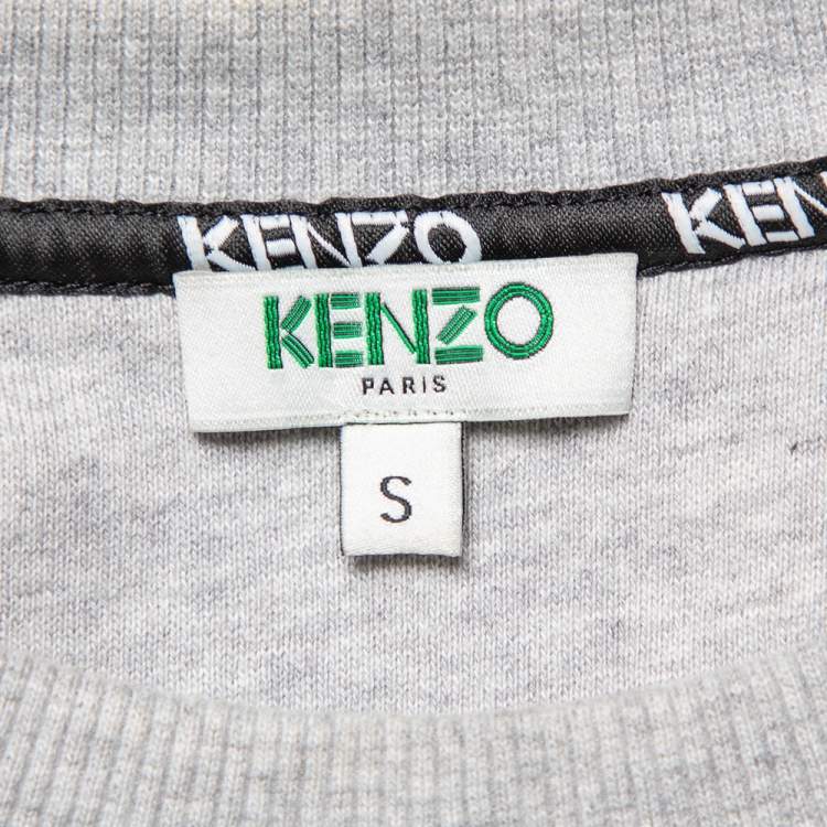 Pre Owned Kenzo Grey Floral Logo Embroidered Cotton Crewneck Sweatshirt S