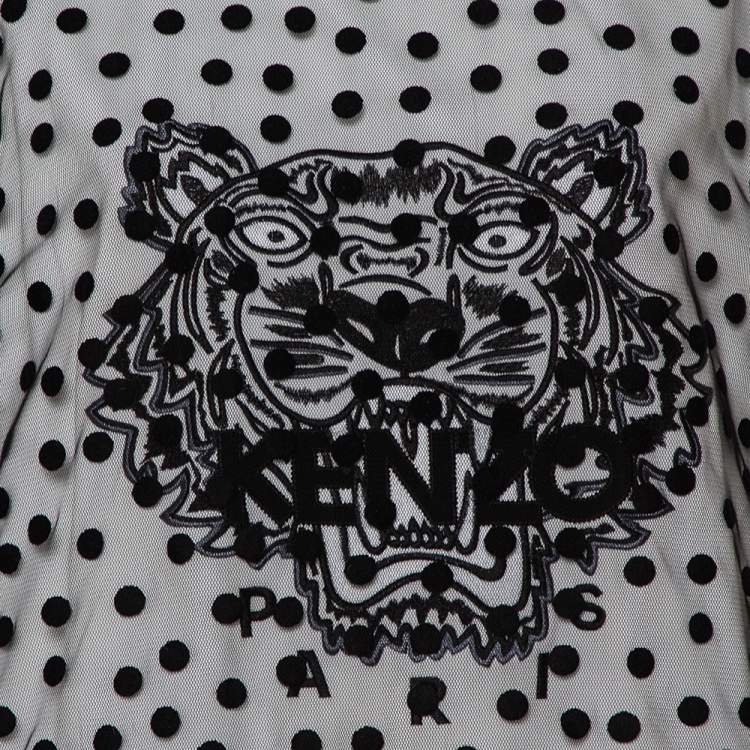Pre Owned Kenzo Black Polka Dot Tulle Tiger Embroidered Contrast Trim Crewneck Sweatshirt L