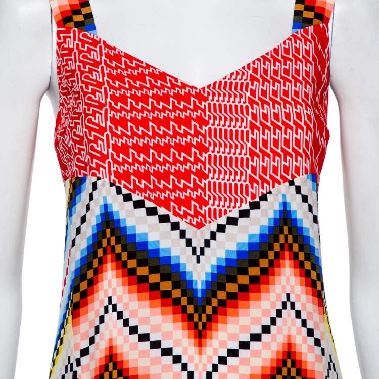 Pre Owned Kenzo Multicolor Printed Chiffon Sleeveless Midi Dress L