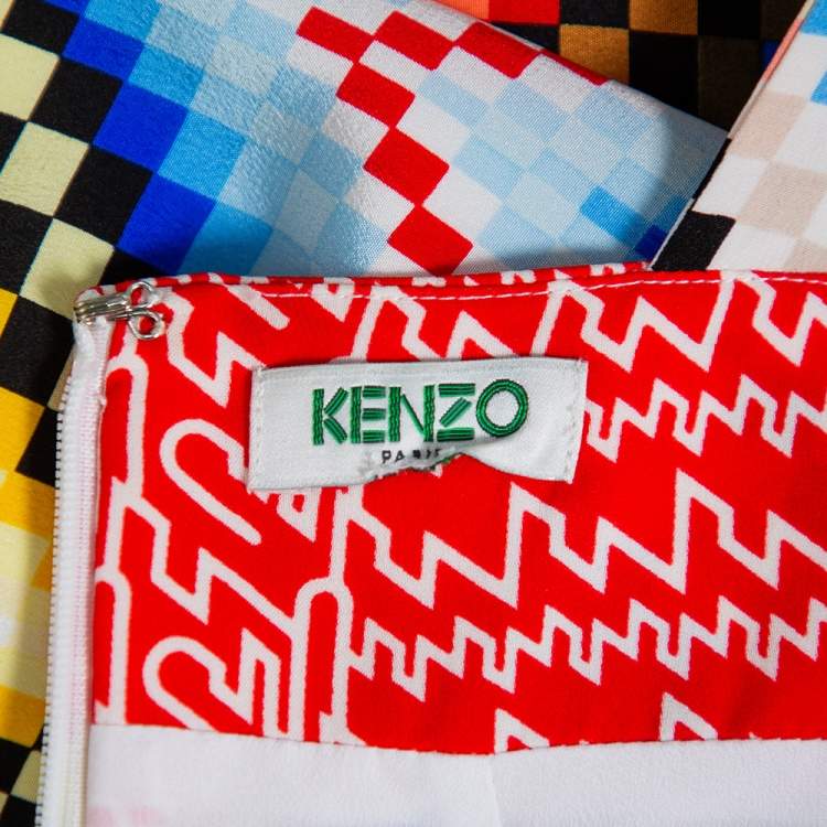 Pre Owned Kenzo Multicolor Printed Chiffon Sleeveless Midi Dress L