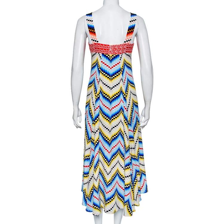 Pre Owned Kenzo Multicolor Printed Chiffon Sleeveless Midi Dress L