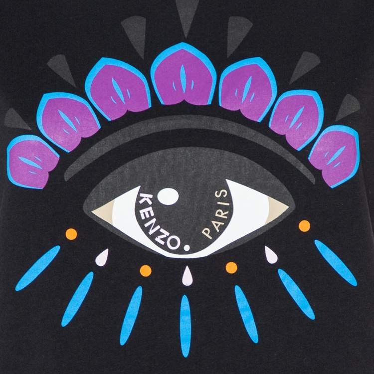 Pre Owned Kenzo Black Eye Embroidered Cotton Crewneck T-Shirt M