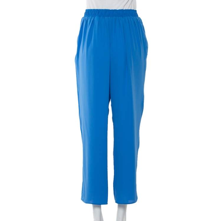 Pre Owned Kenzo Blue Chiffon Elastic Waist Detail Pants M