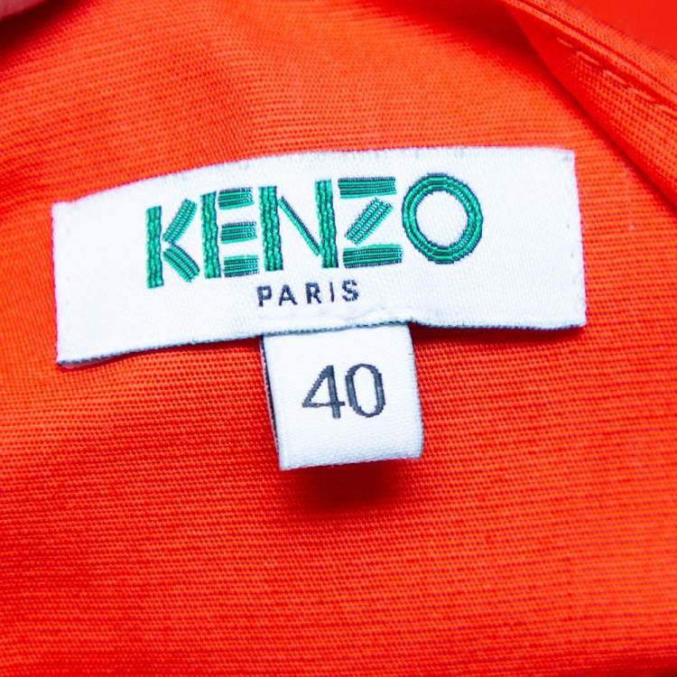 Pre Owned Kenzo Orange Cotton Striped Trim Tie Detail Ruffled Dress M