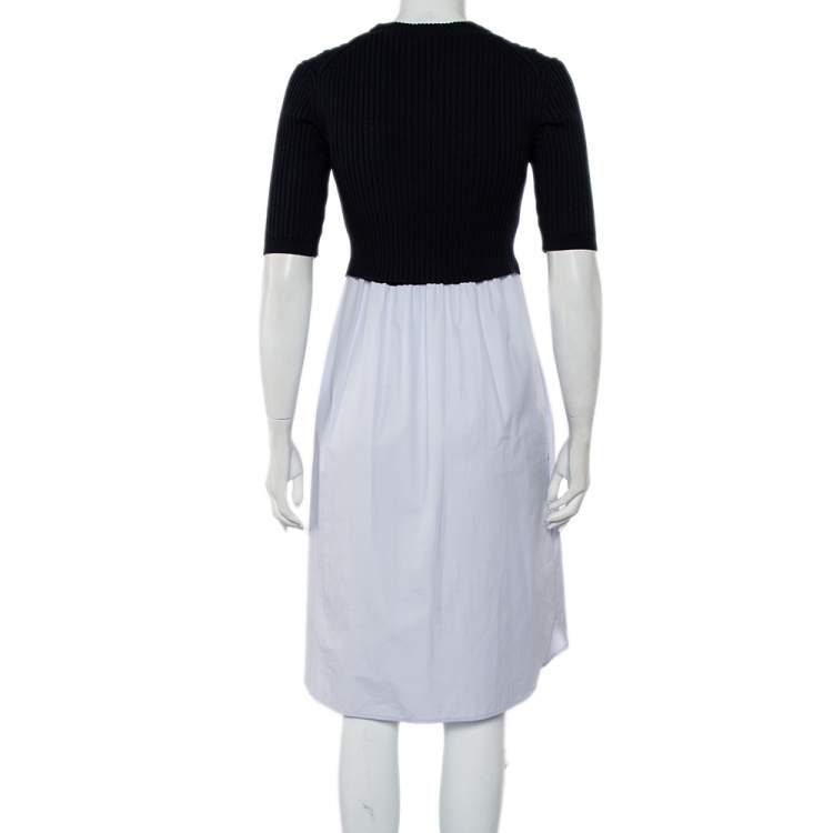 Pre Owned Kenzo Two Tone Knit & Cotton Paneled Dress S