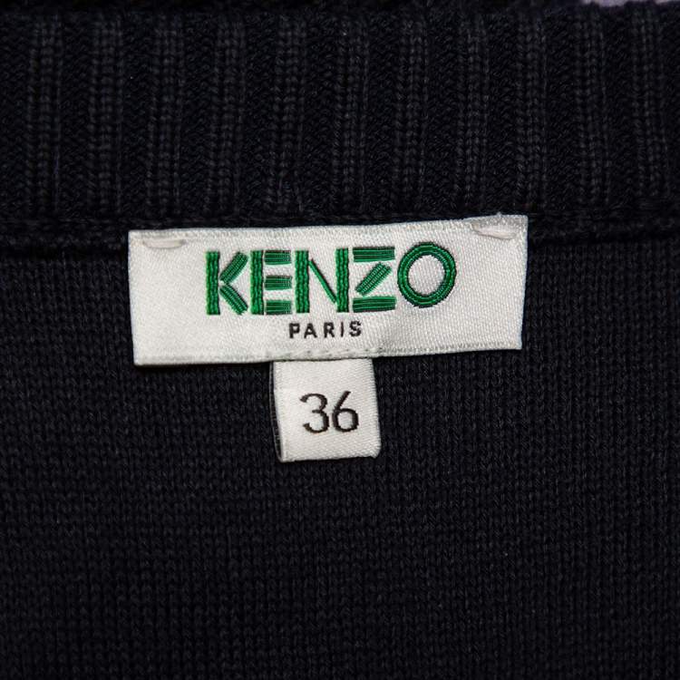 Pre Owned Kenzo Two Tone Knit & Cotton Paneled Dress S