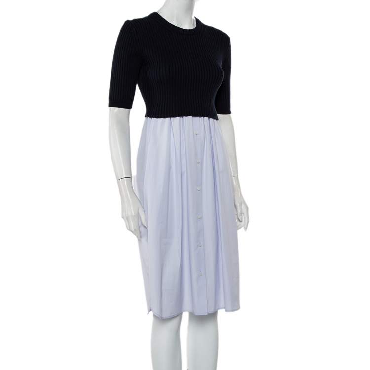 Pre Owned Kenzo Two Tone Knit & Cotton Paneled Dress S