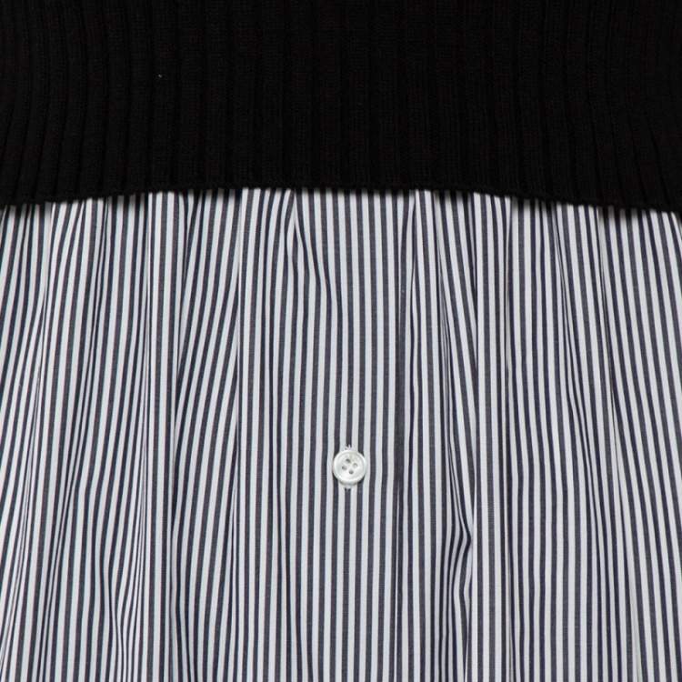 Pre Owned Kenzo Black Knit & Striped Cotton Paneled Midi Dress S