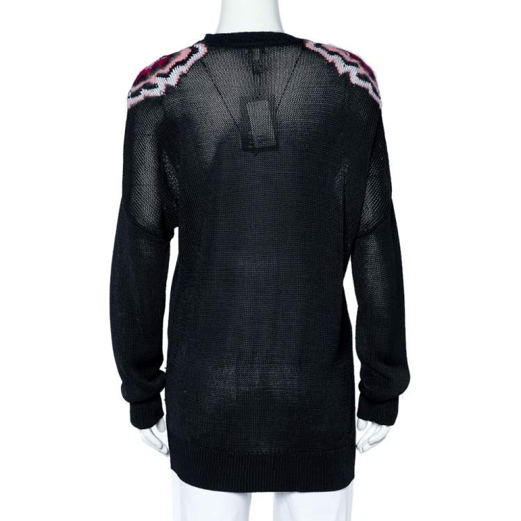 Pre Owned Kenzo Black Tiger Motif Jacquard Knit Oversized Sweater M
