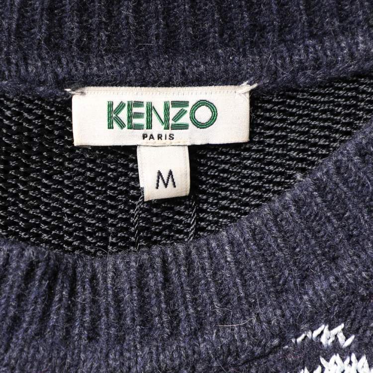 Pre Owned Kenzo Black Tiger Motif Jacquard Knit Oversized Sweater M