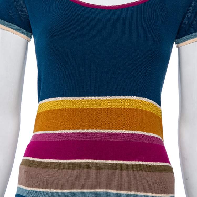 Pre Owned Kenzo Color Block Cotton Knit Scoop Neck T-Shirt M