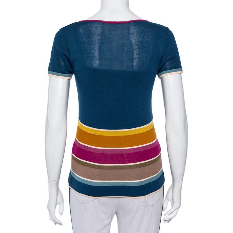 Pre Owned Kenzo Color Block Cotton Knit Scoop Neck T-Shirt M