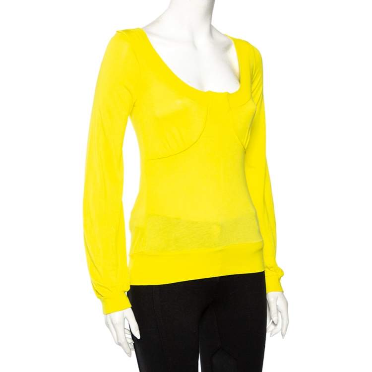Pre Owned Kenzo Yellow Knit Scoop Neck T-Shirt S