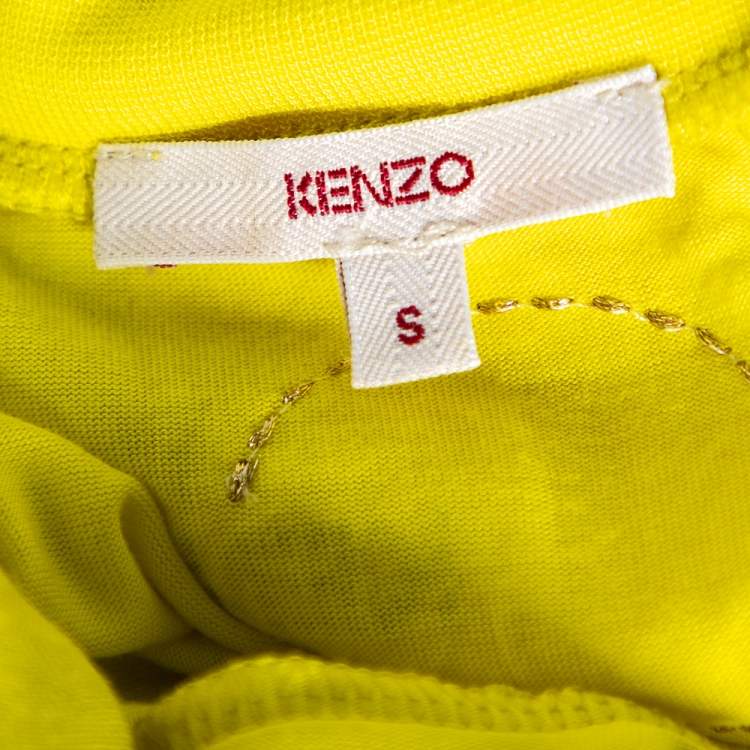 Pre Owned Kenzo Yellow Knit Scoop Neck T-Shirt S