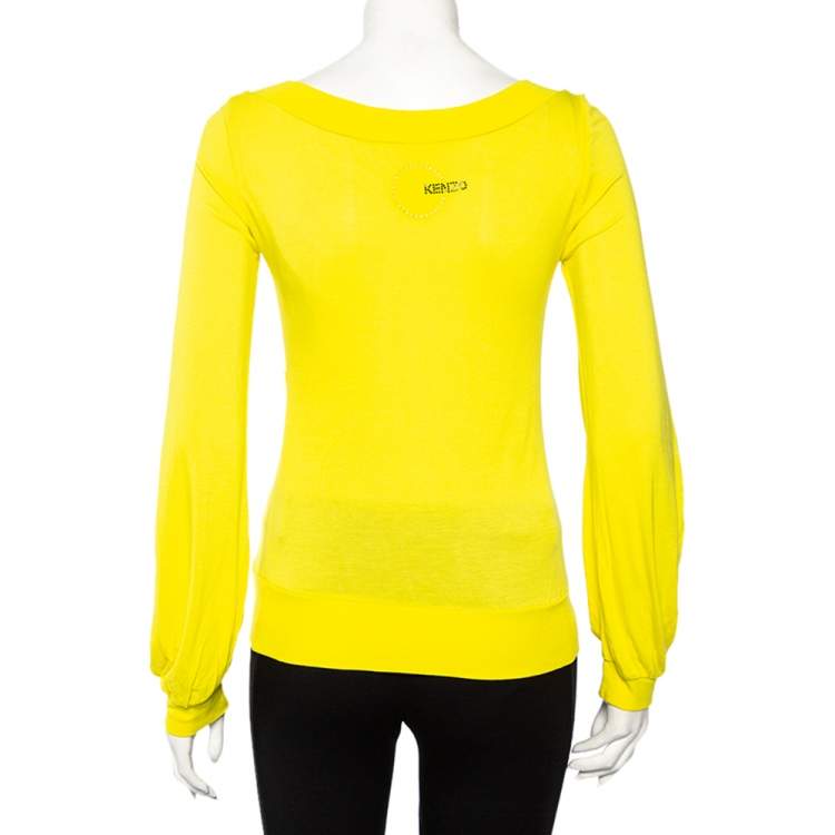 Pre Owned Kenzo Yellow Knit Scoop Neck T-Shirt S