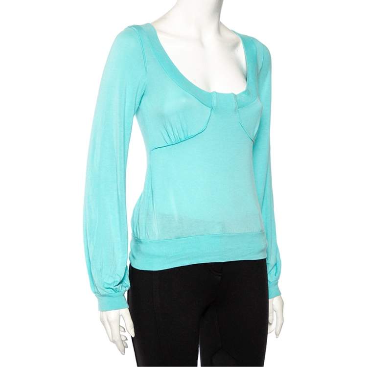 مملوكة مسبقًا Kenzo Blue Knit Scoop Neck T-Shirt S