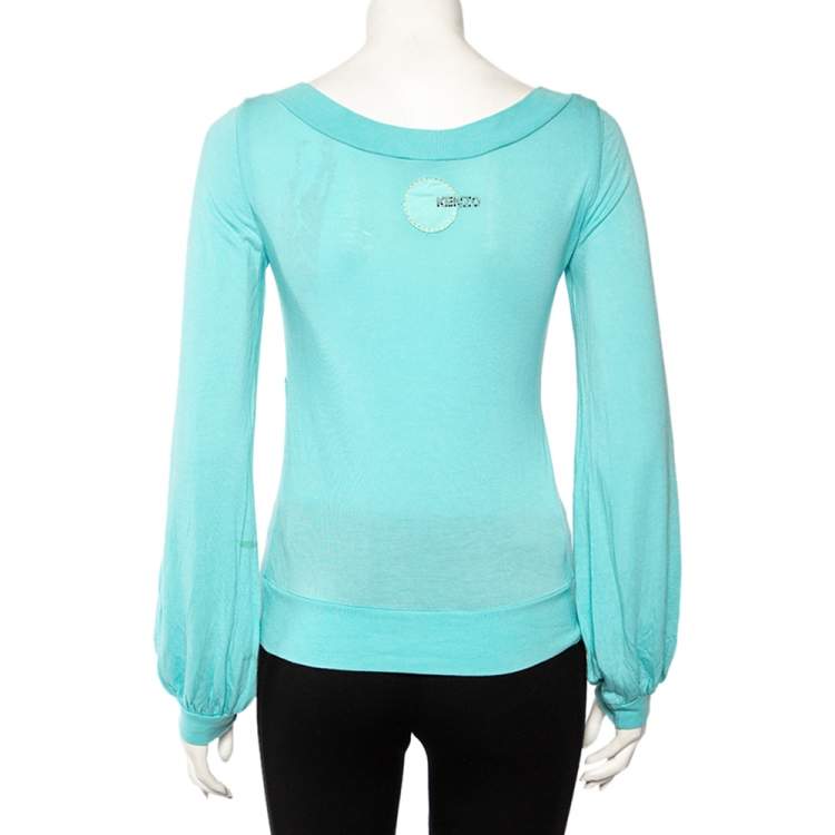 مملوكة مسبقًا Kenzo Blue Knit Scoop Neck T-Shirt S