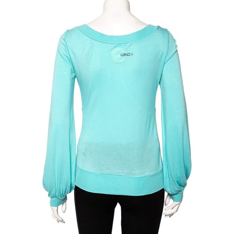 Pre Owned Kenzo Blue Knit Scoop Neck T-Shirt M