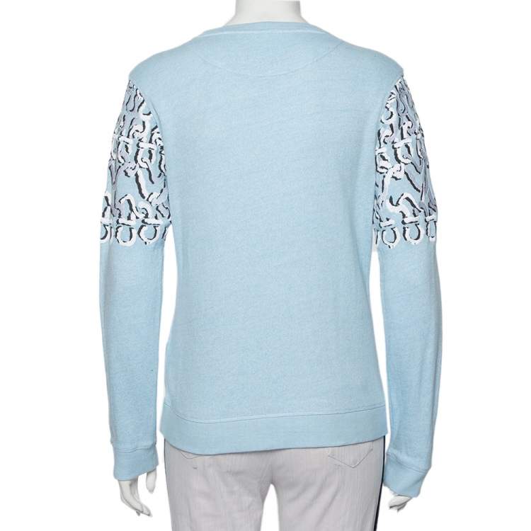 Pre Owned Kenzo Blue Cotton Logo Embroidered Crewneck Sweatshirt L