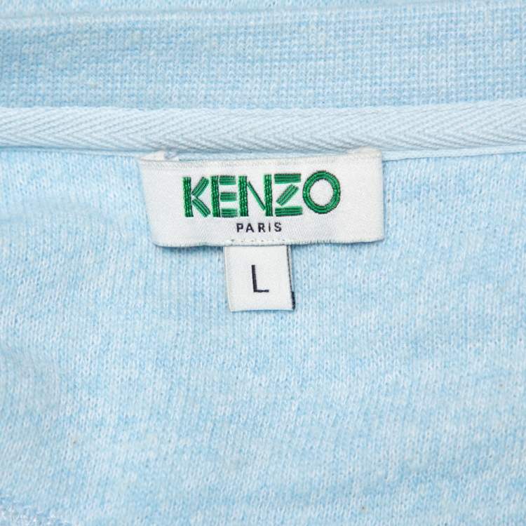Pre Owned Kenzo Blue Cotton Logo Embroidered Crewneck Sweatshirt L