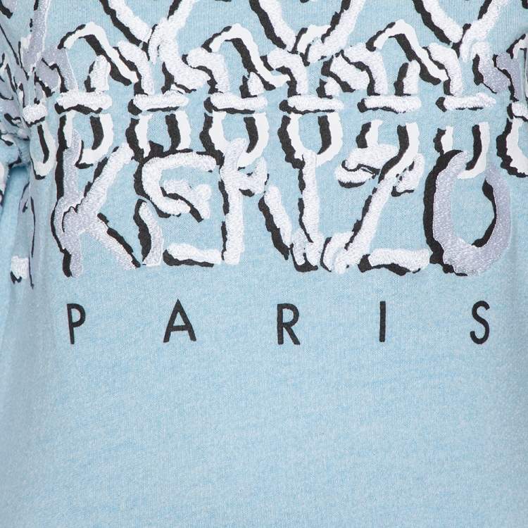 Pre Owned Kenzo Blue Cotton Logo Embroidered Crewneck Sweatshirt L
