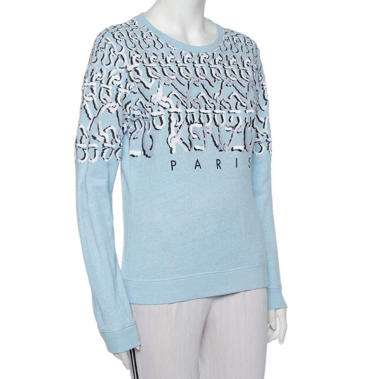Pre Owned Kenzo Blue Cotton Logo Embroidered Crewneck Sweatshirt L
