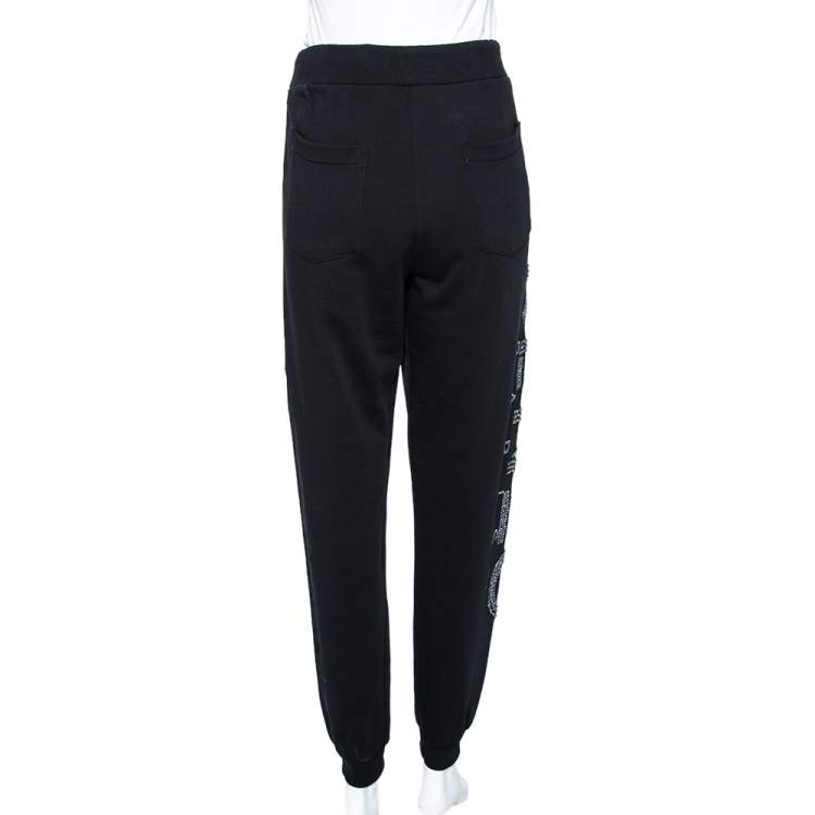 Pre Owned Kenzo Black Cotton Knit Logo Detail Joggers L