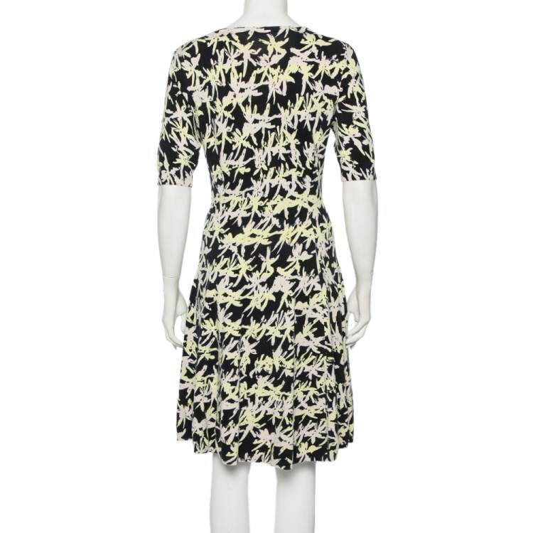 Pre Owned Kenzo Multicolor Palm Tree Jacquard Knit Flared Midi Dress M