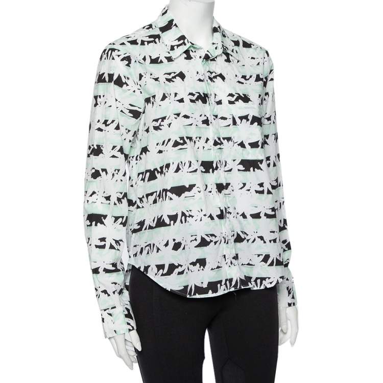 Pre Owned Kenzo White Palm Tree Printed Cotton Button Front Shirt M