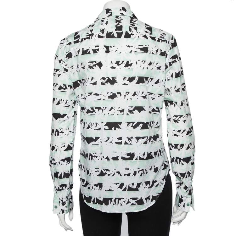 Pre Owned Kenzo White Palm Tree Printed Cotton Button Front Shirt M