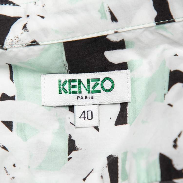 Pre Owned Kenzo White Palm Tree Printed Cotton Button Front Shirt M