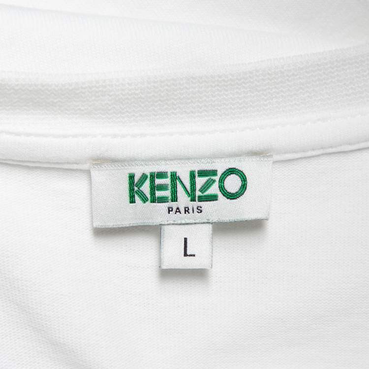 Pre Owned Kenzo White Cotton Contrast Sleeve Momento Tiger Printed T-Shirt L
